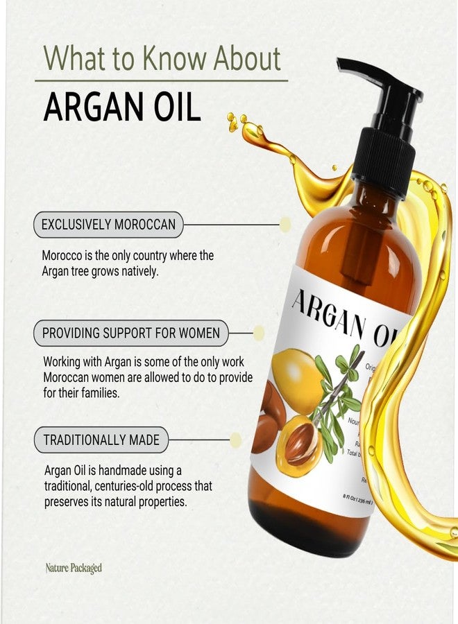 Nature Packaged Argan Oil for Hair Growth Oil 8oz (Aceite de Argan) - 100% Pure Cold Pressed Moroccan Oil with Pump - Suitable for Colored & Damaged Hair - Argan Oil for Face, Body Oils, Nail & Scalp - Image 4